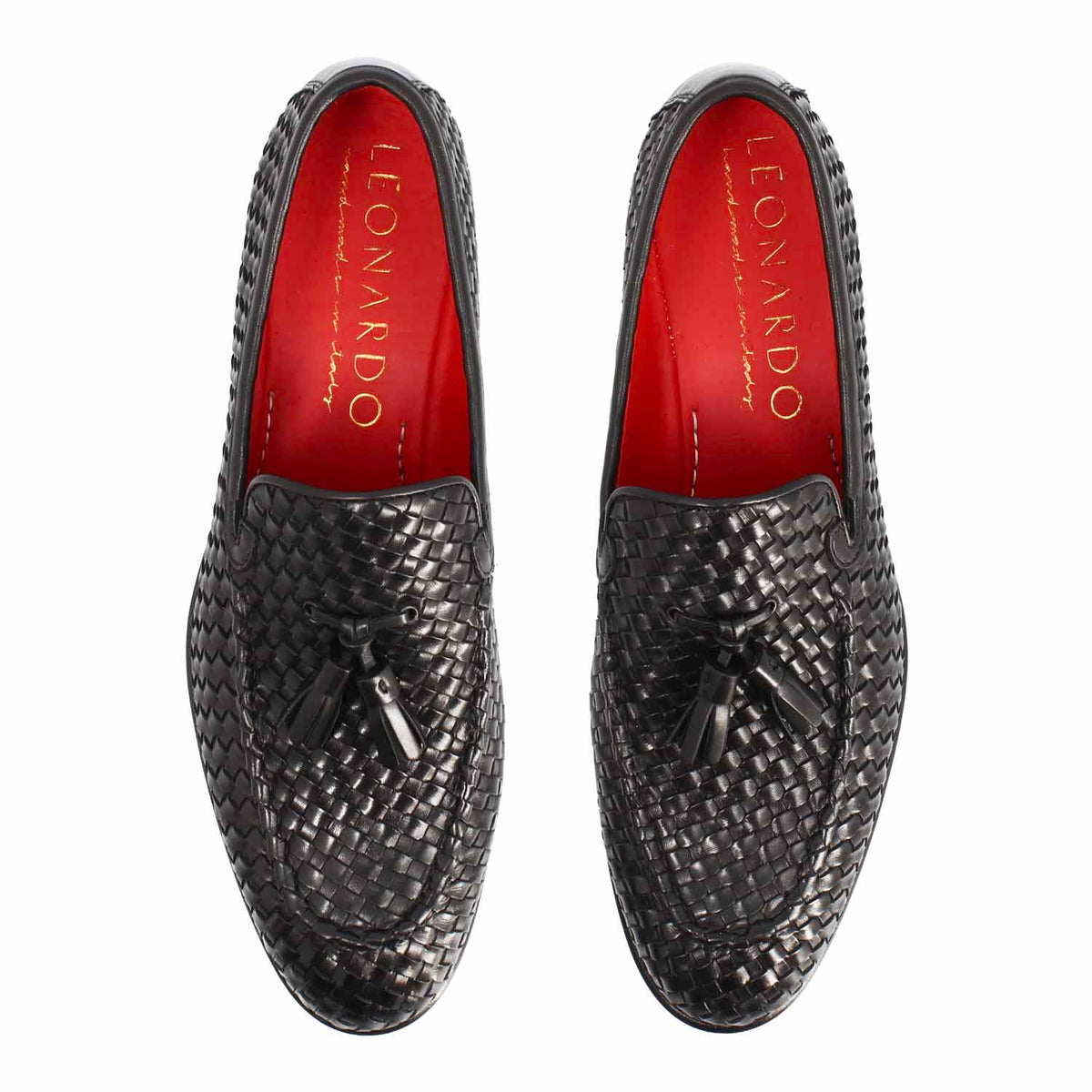 Black woven leather moccasin Novello for men