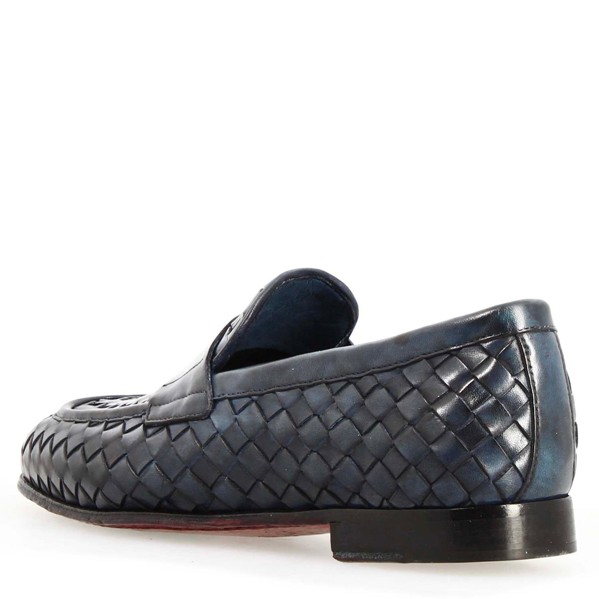 Mocassino Ludovico da uomo in pelle intrecciata blu