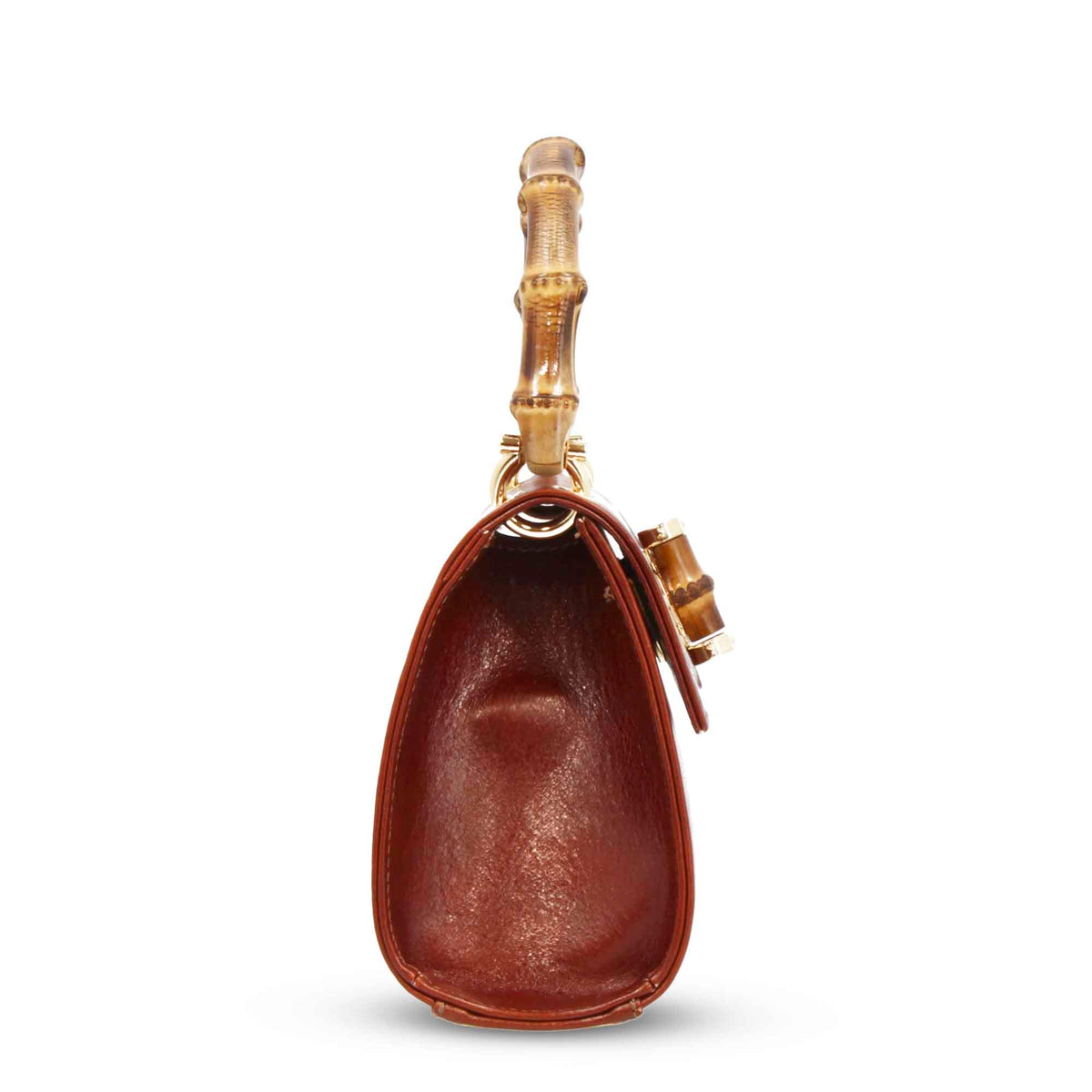 Borsa a mano artigianale da donna in pelle marrone con manico bambù - LeonardoShoes
