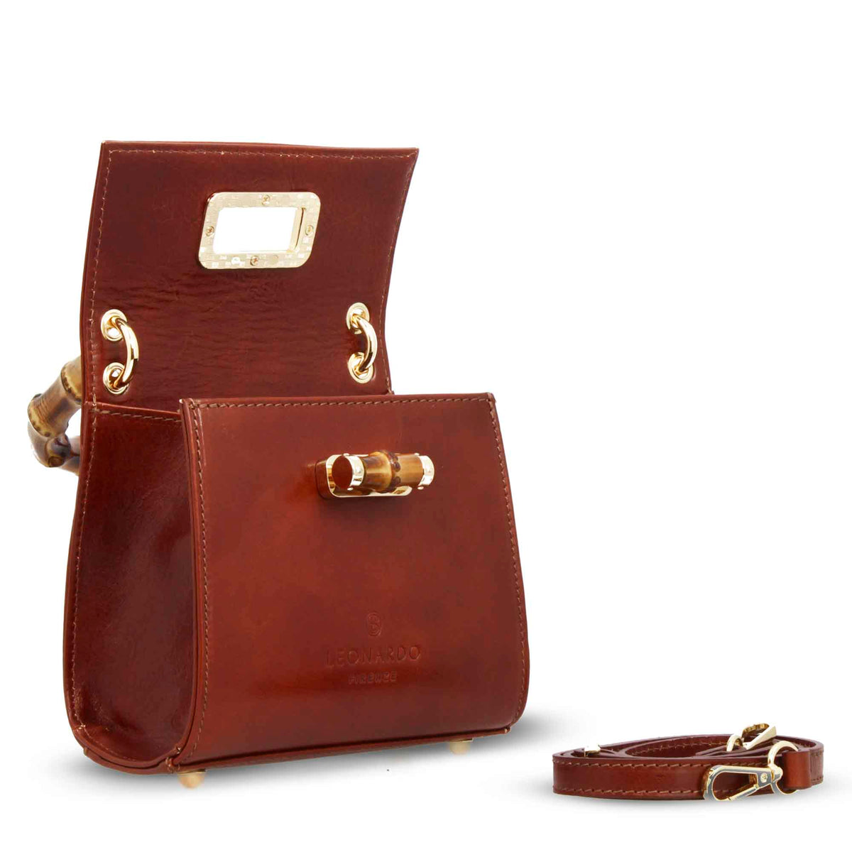 Borsa a mano artigianale da donna in pelle marrone con manico bambù - LeonardoShoes