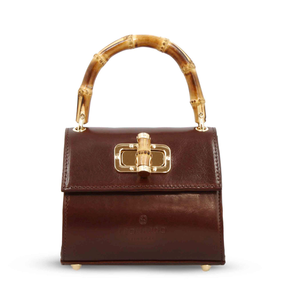 Borsa a mano artigianale da donna in pelle marrone scuro con manico bambù - LeonardoShoes