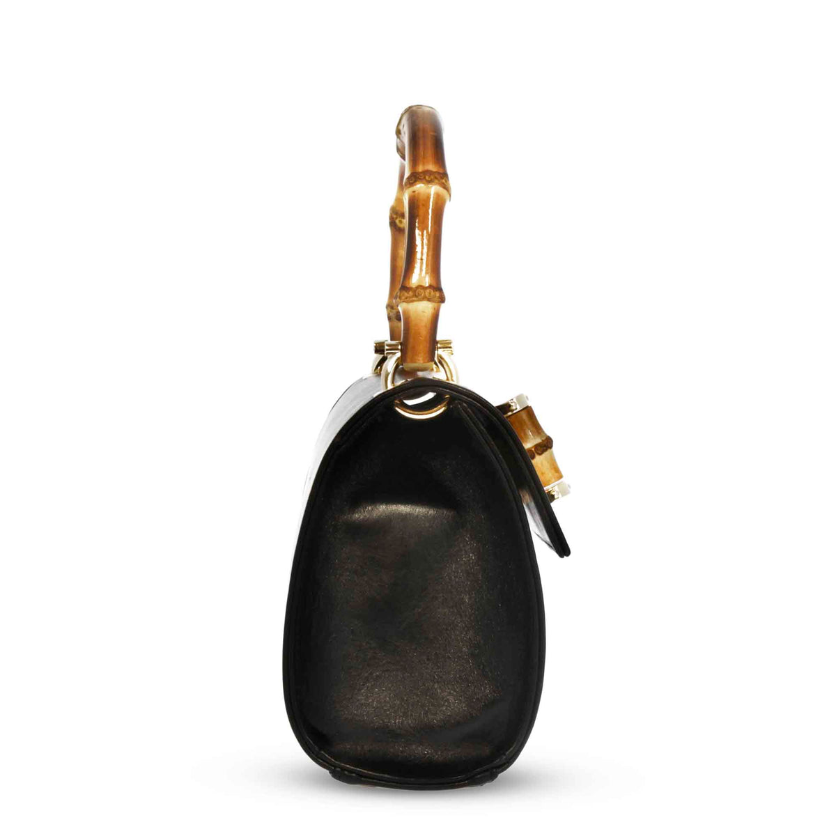 Borsa a mano artigianale da donna in pelle nera con manico bambù - LeonardoShoes