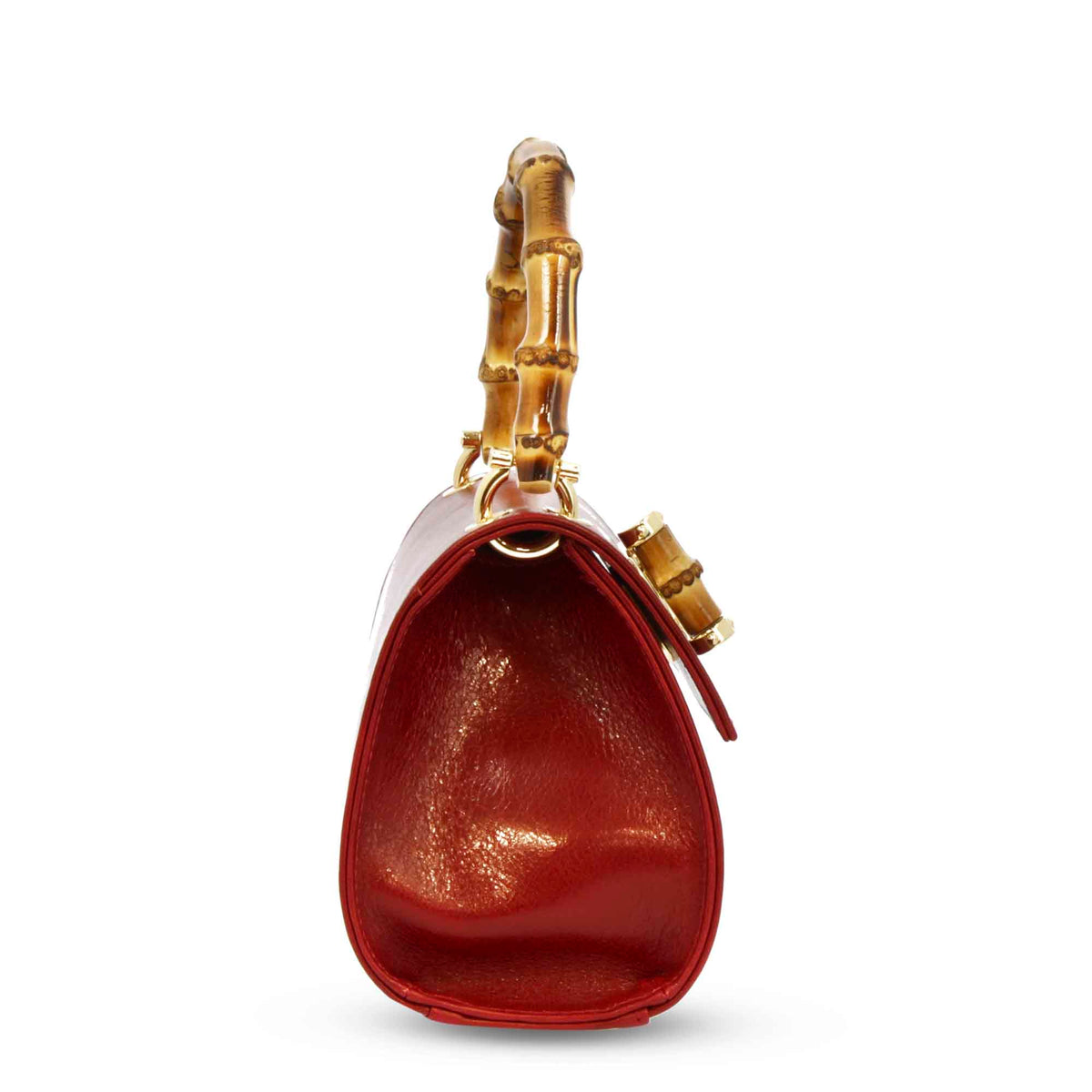 Borsa a mano artigianale da donna in pelle rossa con manico bambù - LeonardoShoes