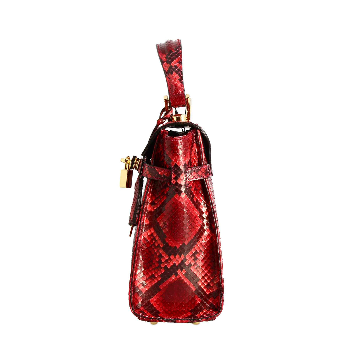 Borsa a mano con tracolla da donna artigianale in pelle di pitone rossa