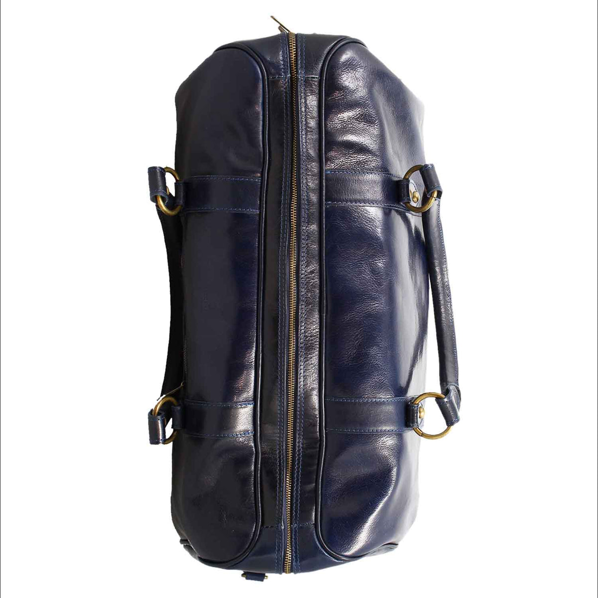 Borsone grande da viaggio in pelle blu con tracolla