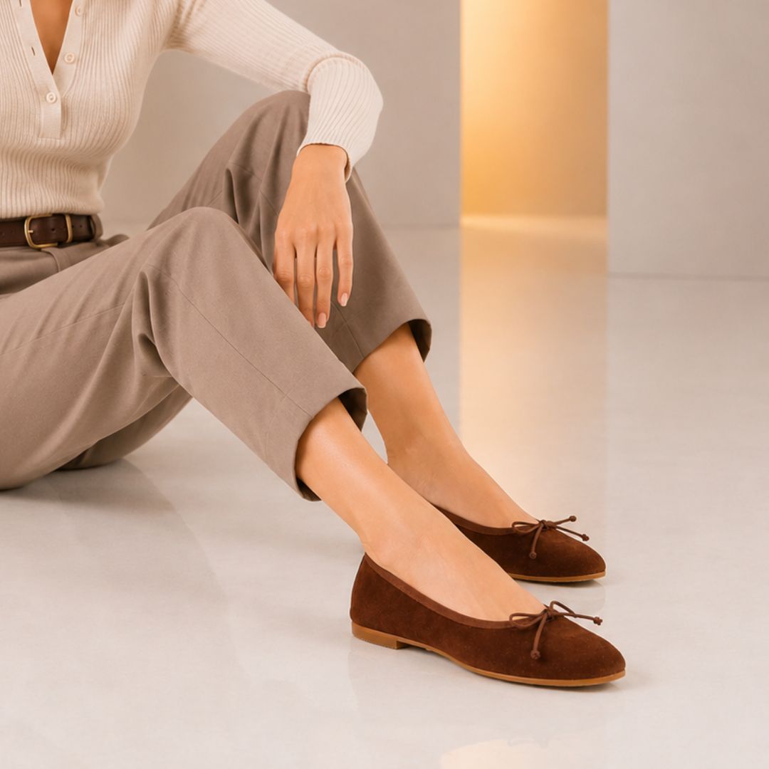 Women's brown suede ballerinas Fiocco- Leonardo Shoes
