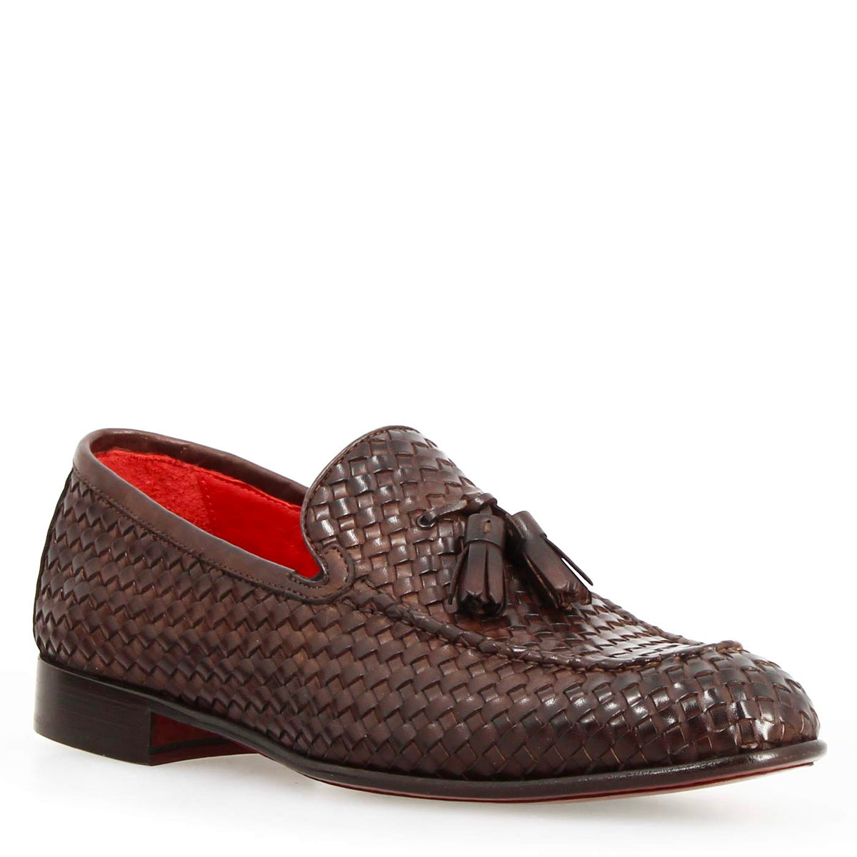 Mocassino Novello da uomo in pelle intrecciata moro