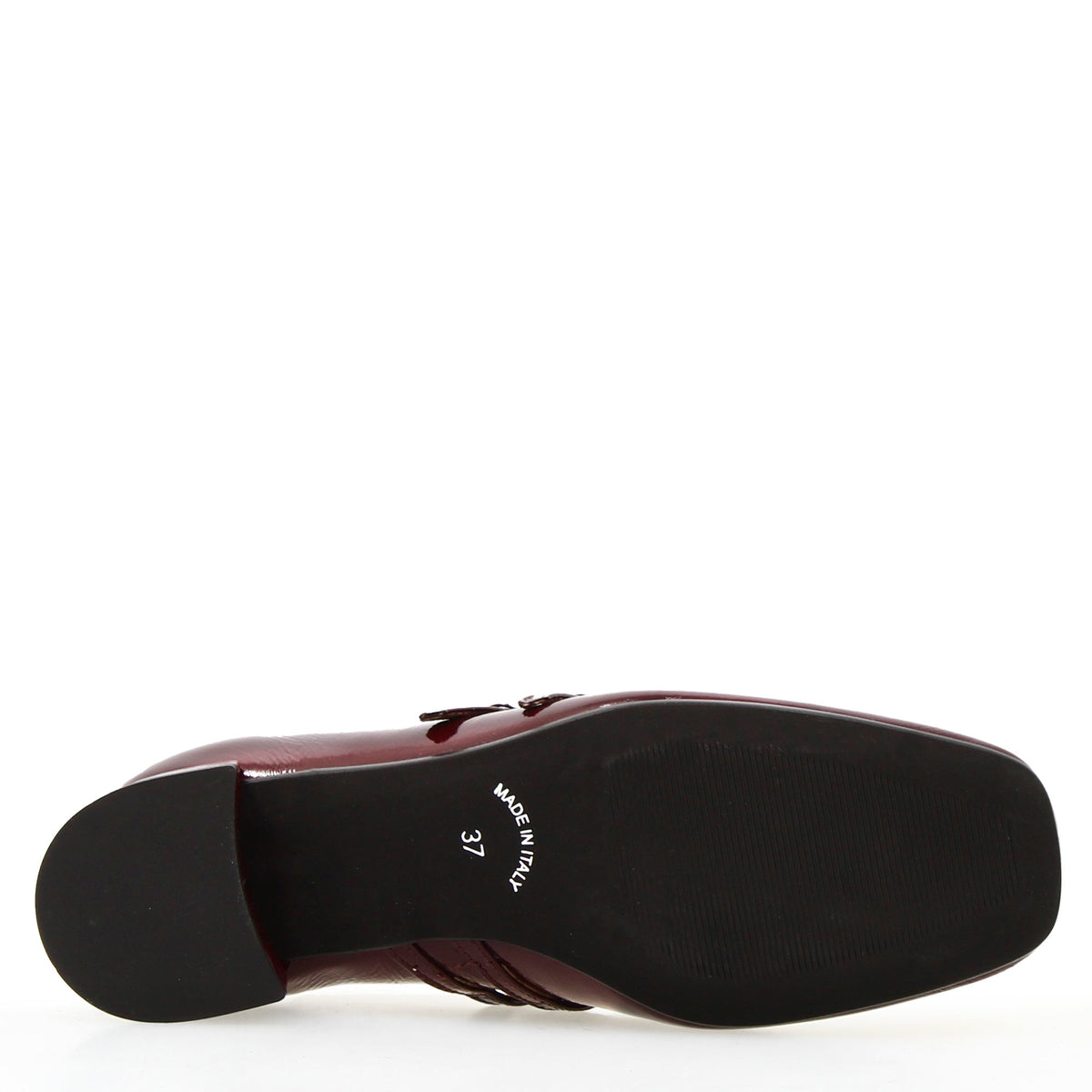Décolleté Mary Jane in pelle lucida stropicciata colore bordeaux - LeonardoShoes