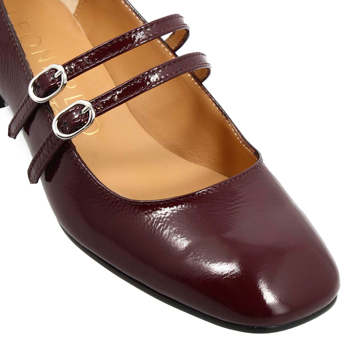 Décolleté Mary Jane in pelle lucida stropicciata colore bordeaux - LeonardoShoes