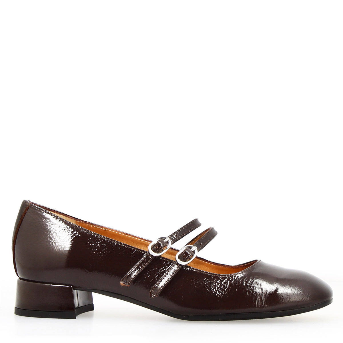 Décolleté Mary Jane in pelle lucida marrone scuro