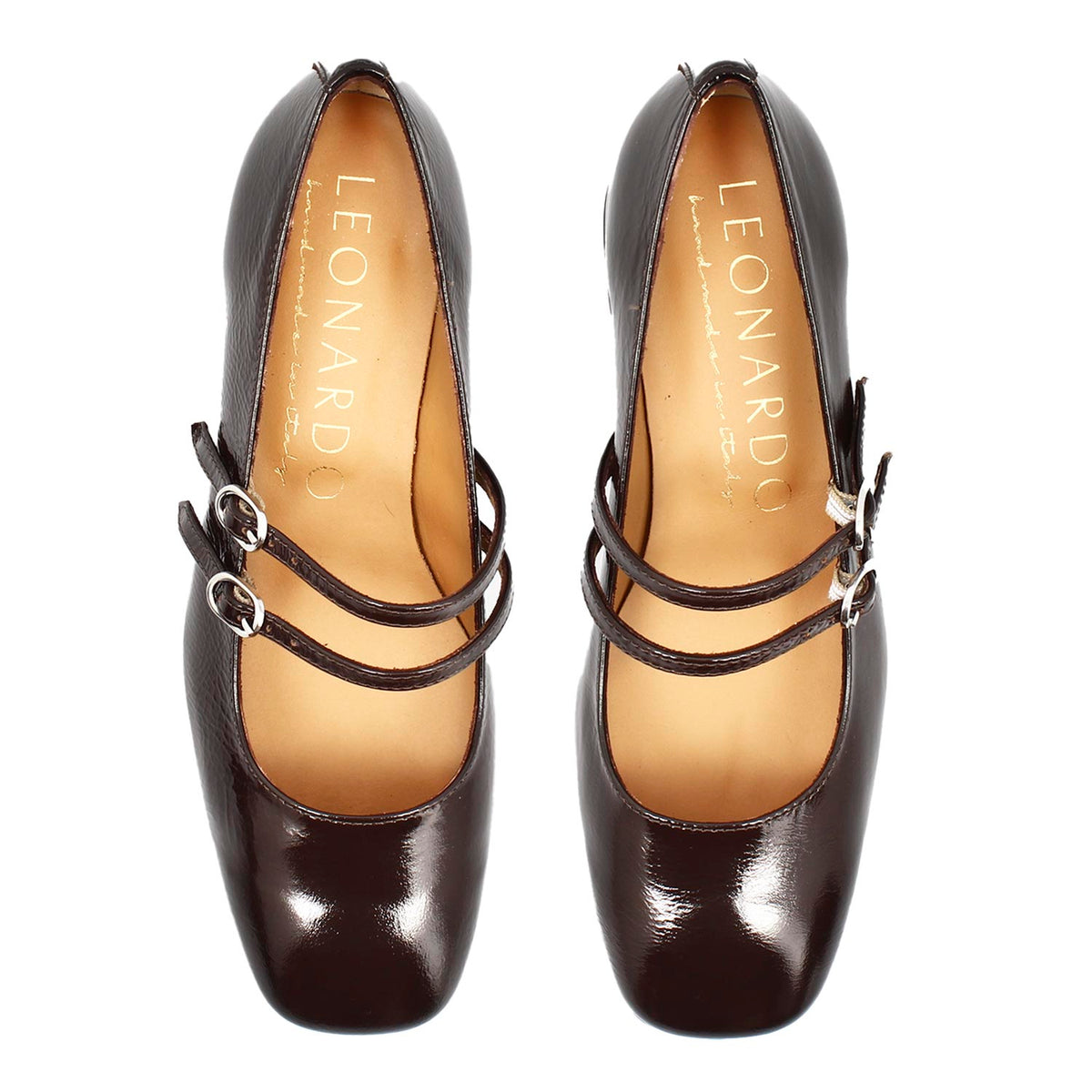 Décolleté Mary Jane in pelle lucida stropicciata marrone scuro - LeonardoShoes