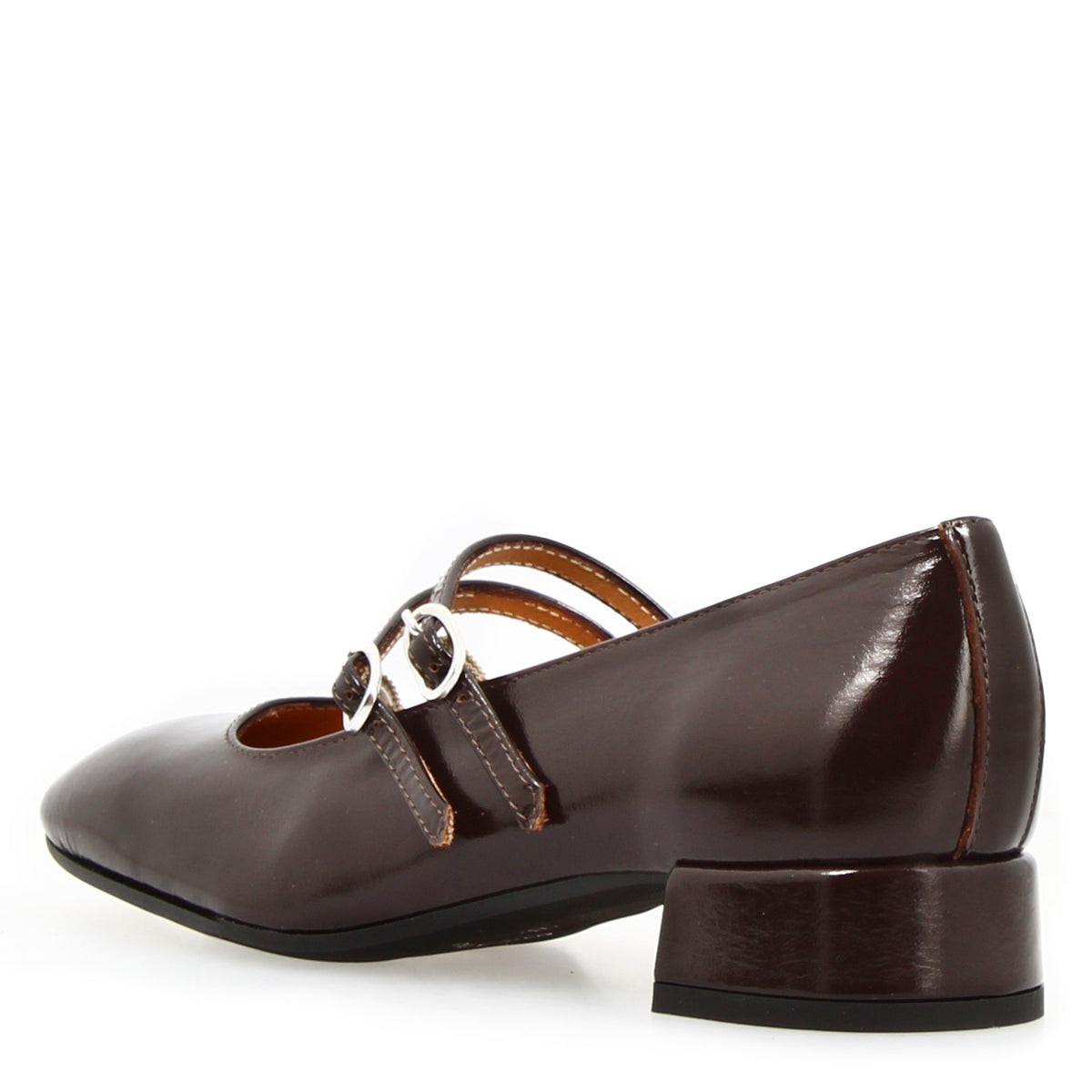 Décolleté Mary Jane in pelle lucida stropicciata marrone scuro - LeonardoShoes