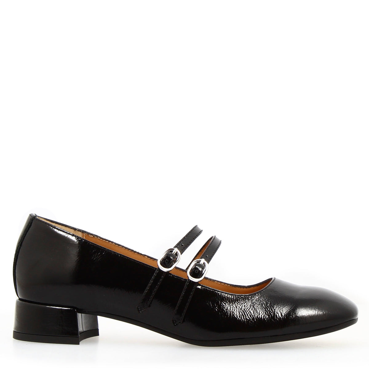 Décolleté Mary Jane in pelle lucida stropicciata colore nero - LeonardoShoes