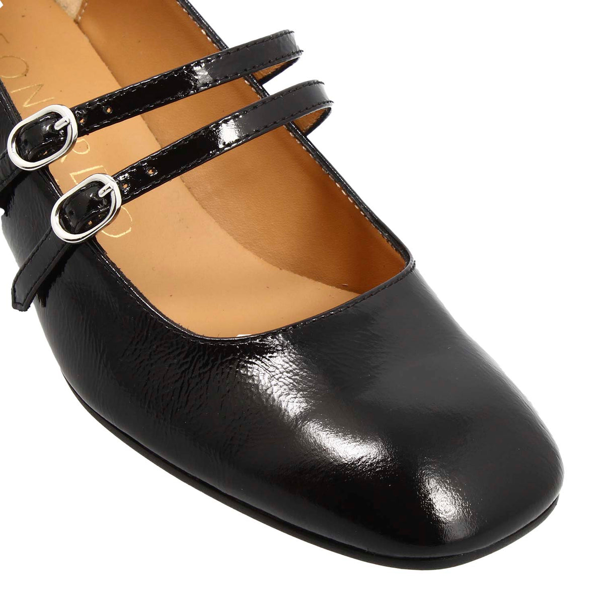 Décolleté Mary Jane in pelle lucida stropicciata colore nero - LeonardoShoes
