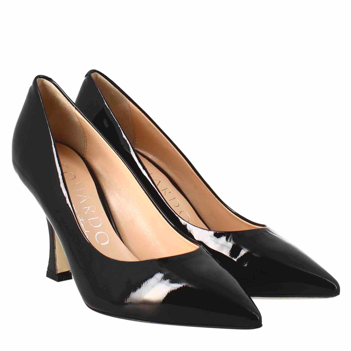 Décolleté da donna in pelle verniciata colore nero a punta - LeonardoShoes