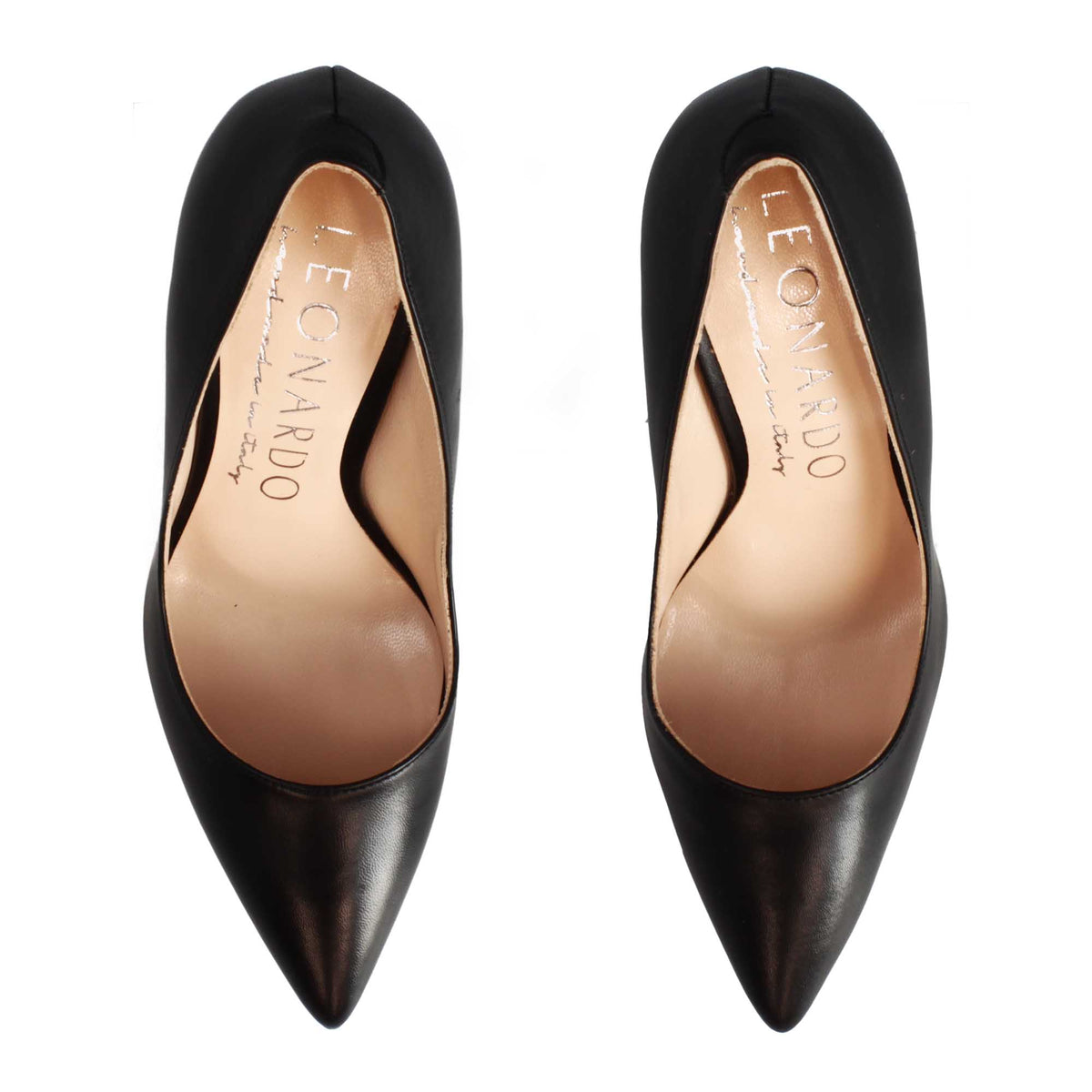 Décolleté con tacco alto eleganti da donna fatte a mano in pelle nera - LeonardoShoes