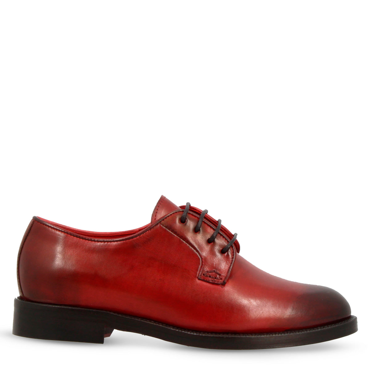 Derby da donna liscio in pelle colore bordeaux - LeonardoShoes