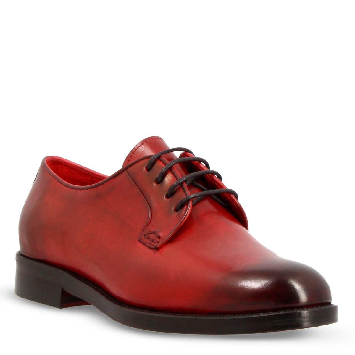 Derby da donna liscio in pelle colore bordeaux - LeonardoShoes