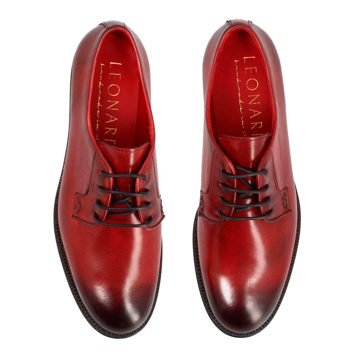 Derby da donna liscio in pelle colore bordeaux - LeonardoShoes