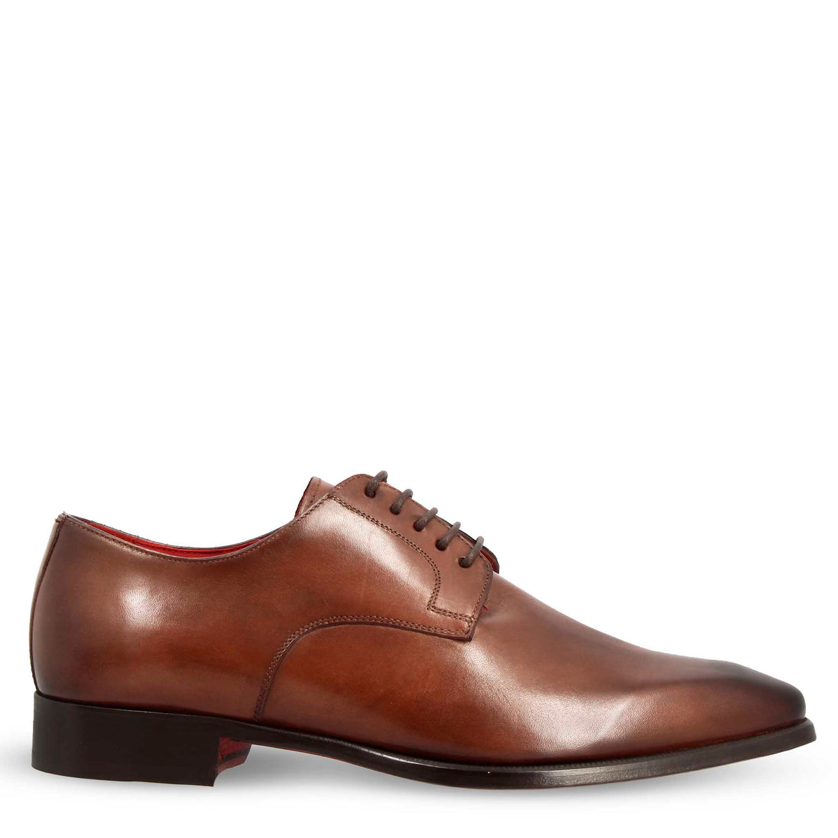 Derby da uomo in pelle marrone scuro con punta squadrata con disegno - LeonardoShoes