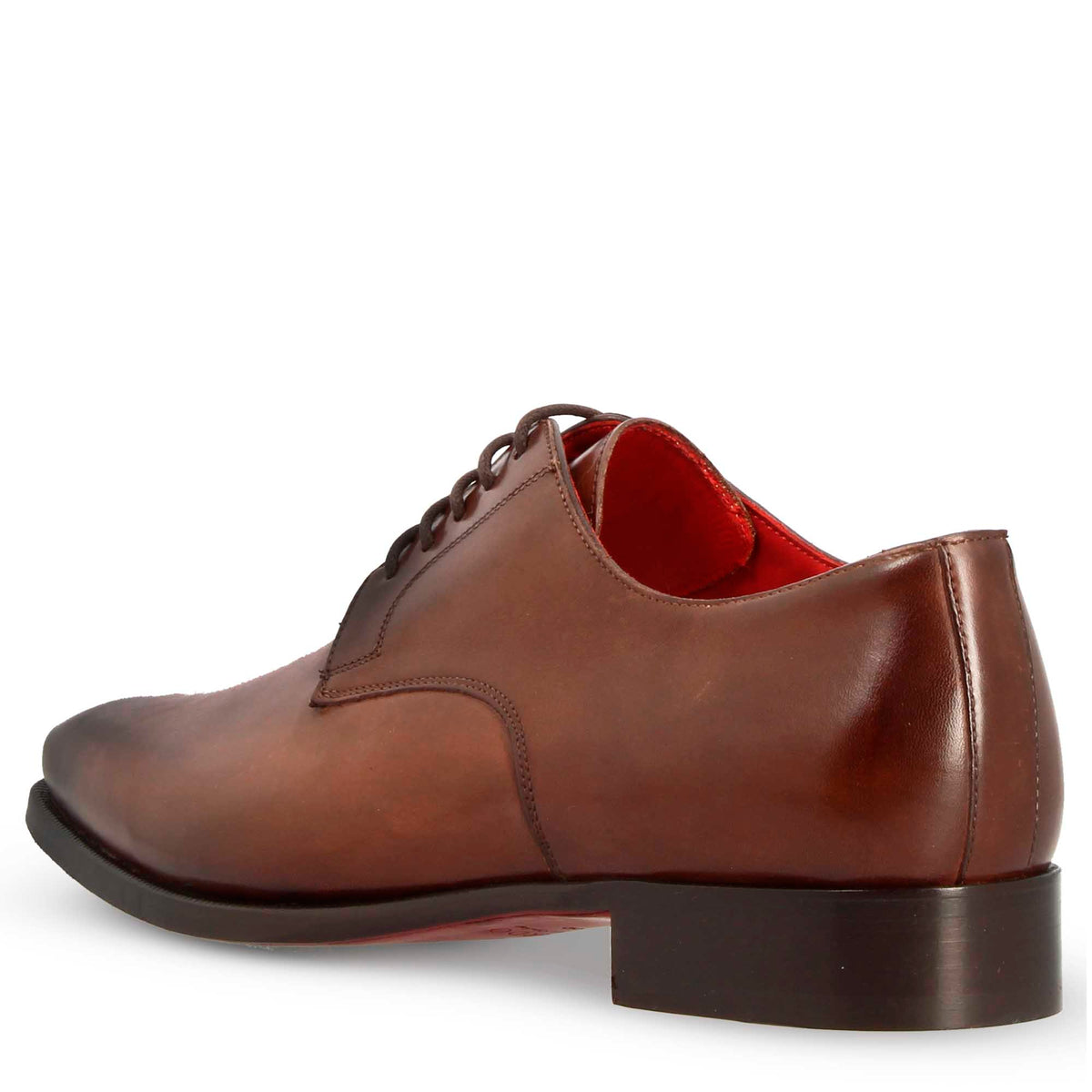 Derby da uomo in pelle marrone scuro con punta squadrata con disegno - LeonardoShoes