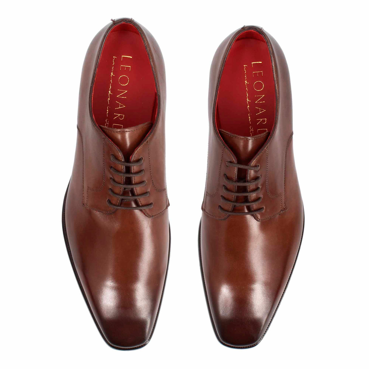 Derby da uomo in pelle marrone scuro con punta squadrata con disegno - LeonardoShoes