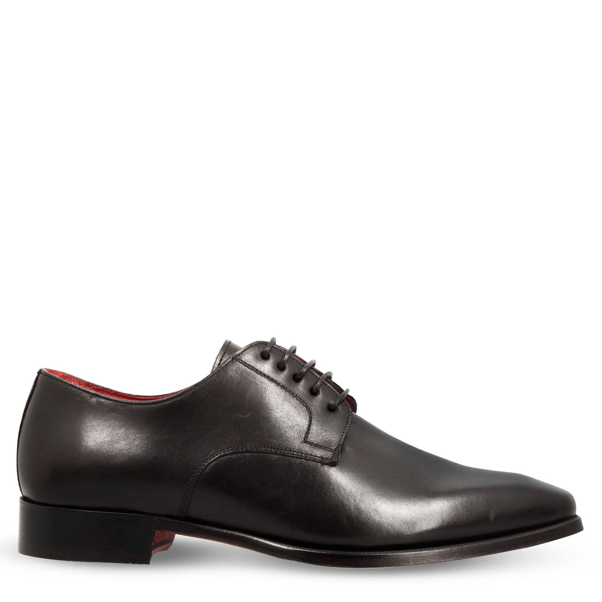 Derby da uomo in pelle colore nero liscia con punta squadrata con disegno - LeonardoShoes
