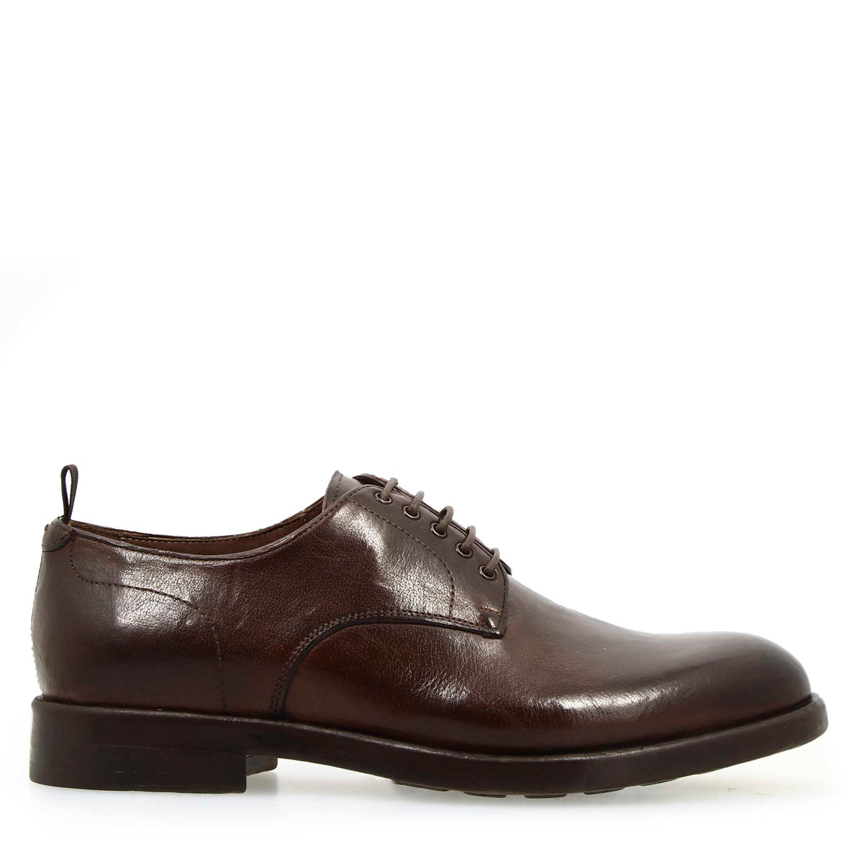 Derby da uomo moderna in pelle pregiata marrone scuro - LeonardoShoes