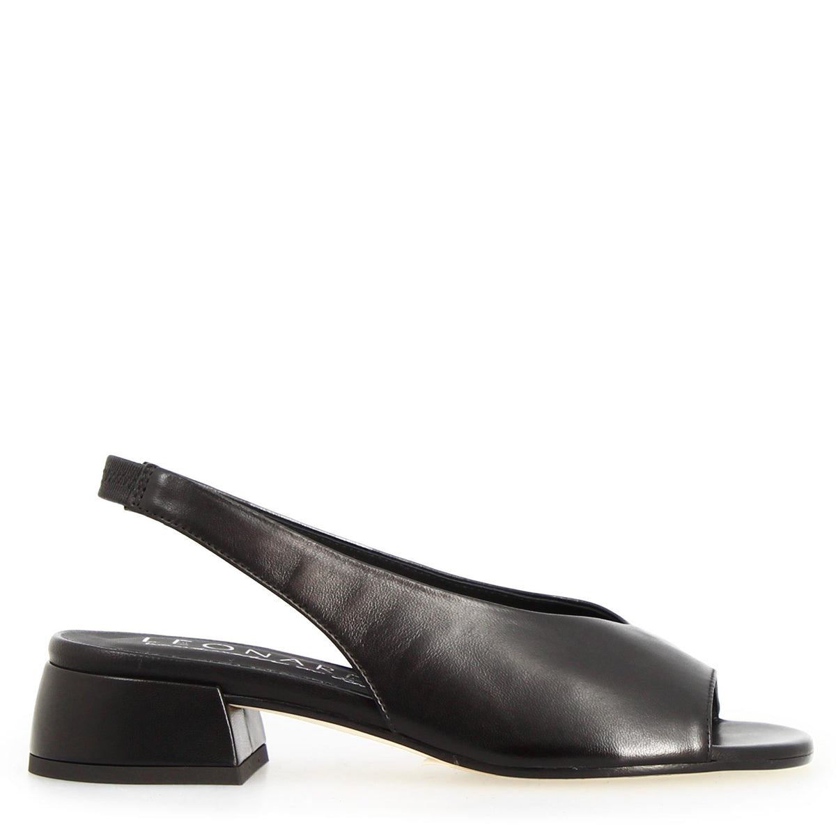 Sandalo da donna Elettra con tacco in pelle nera - LeonardoShoes