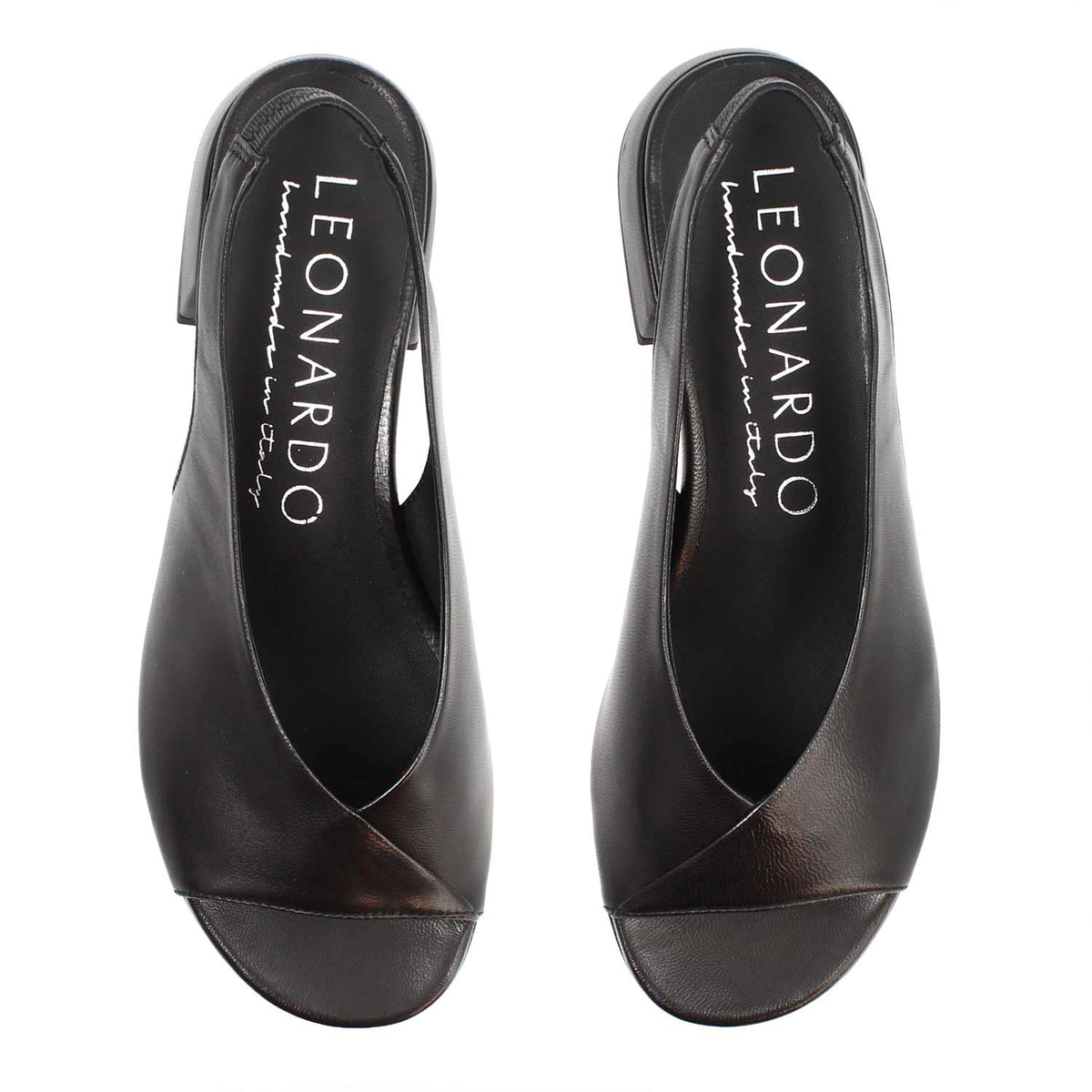 Sandalo da donna Elettra con tacco in pelle nera - LeonardoShoes