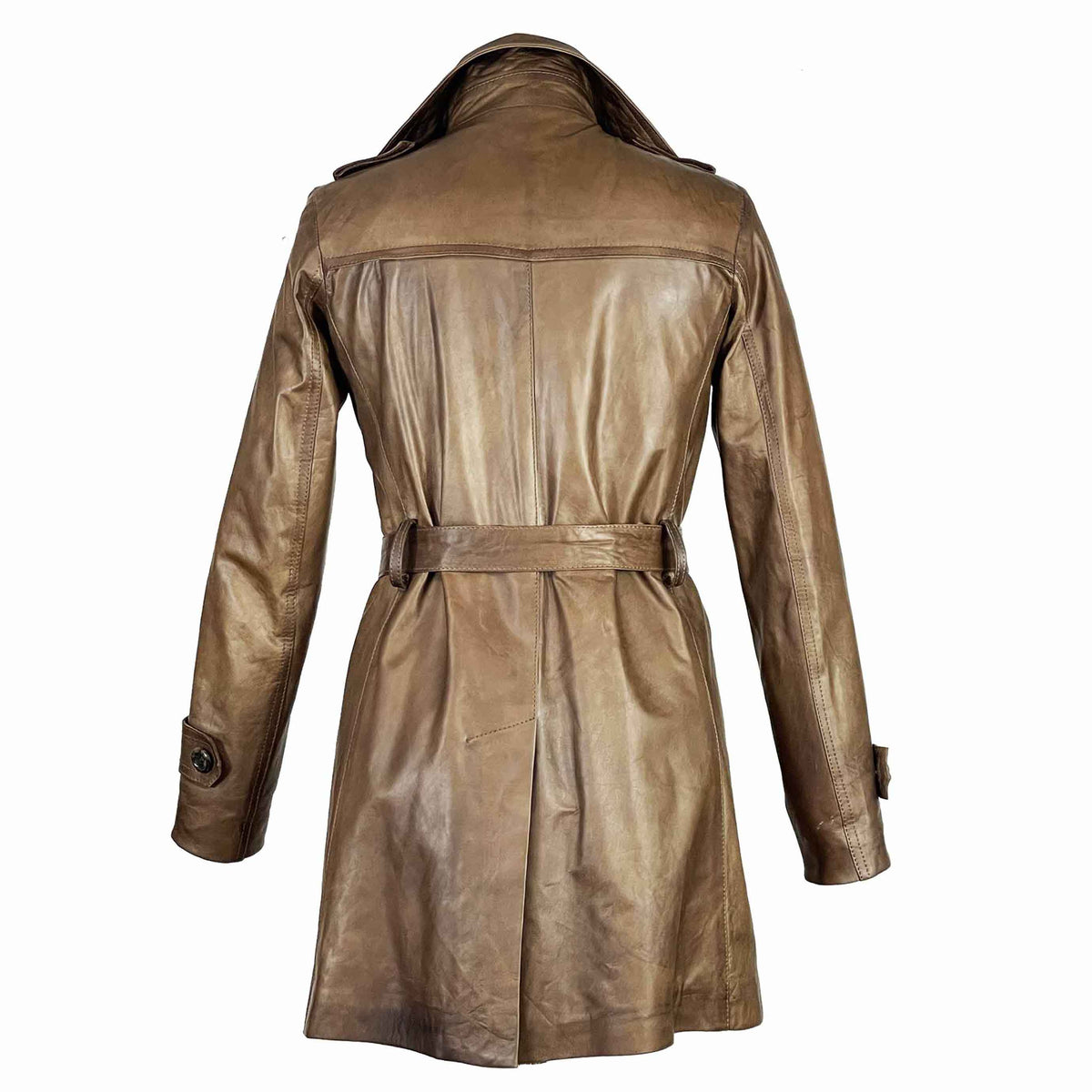Giacca da donna stile trench in pelle alta qualità colore marrone - LeonardoShoes