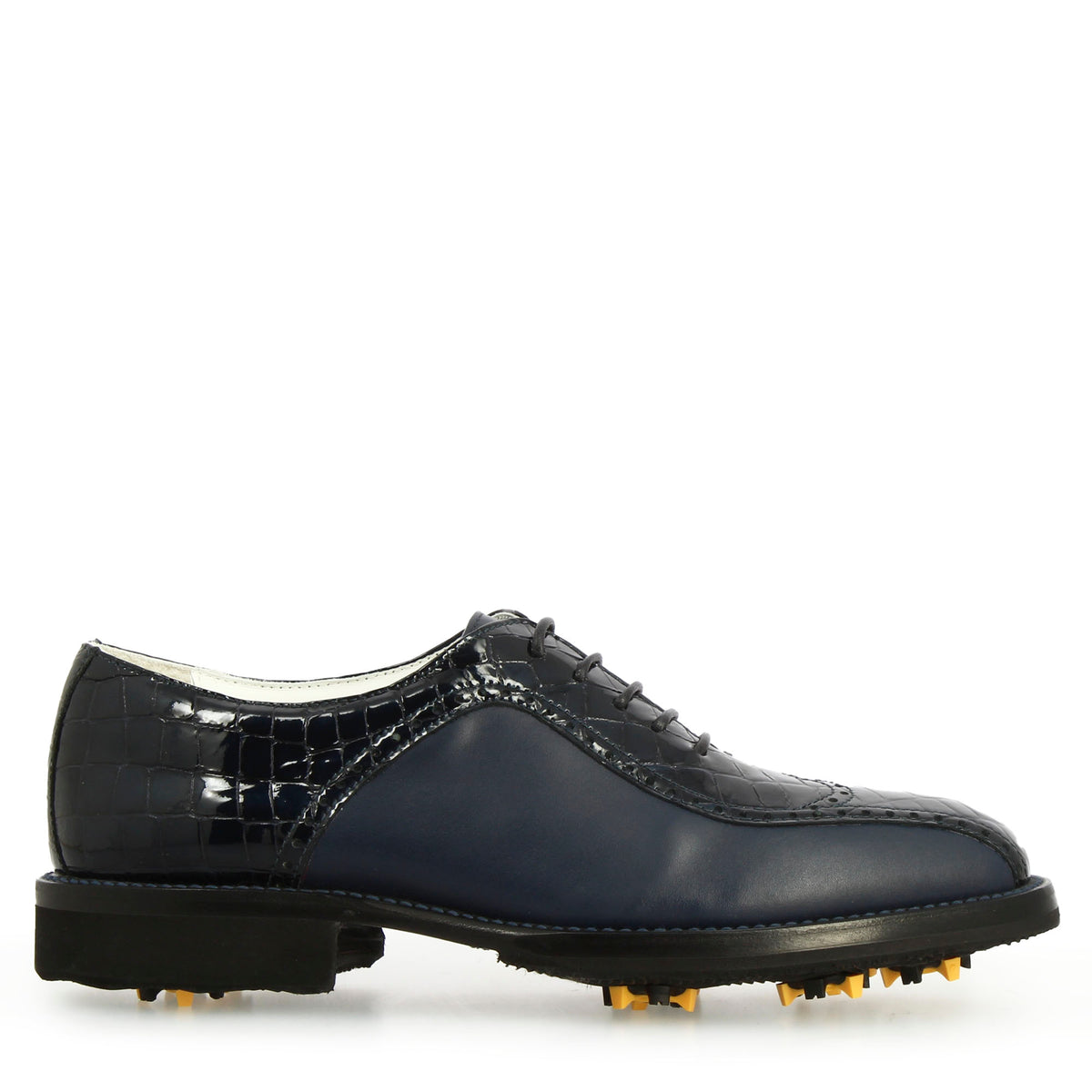 Scarpe da golf artigianali in pelle colore blu scuro - LeonardoShoes