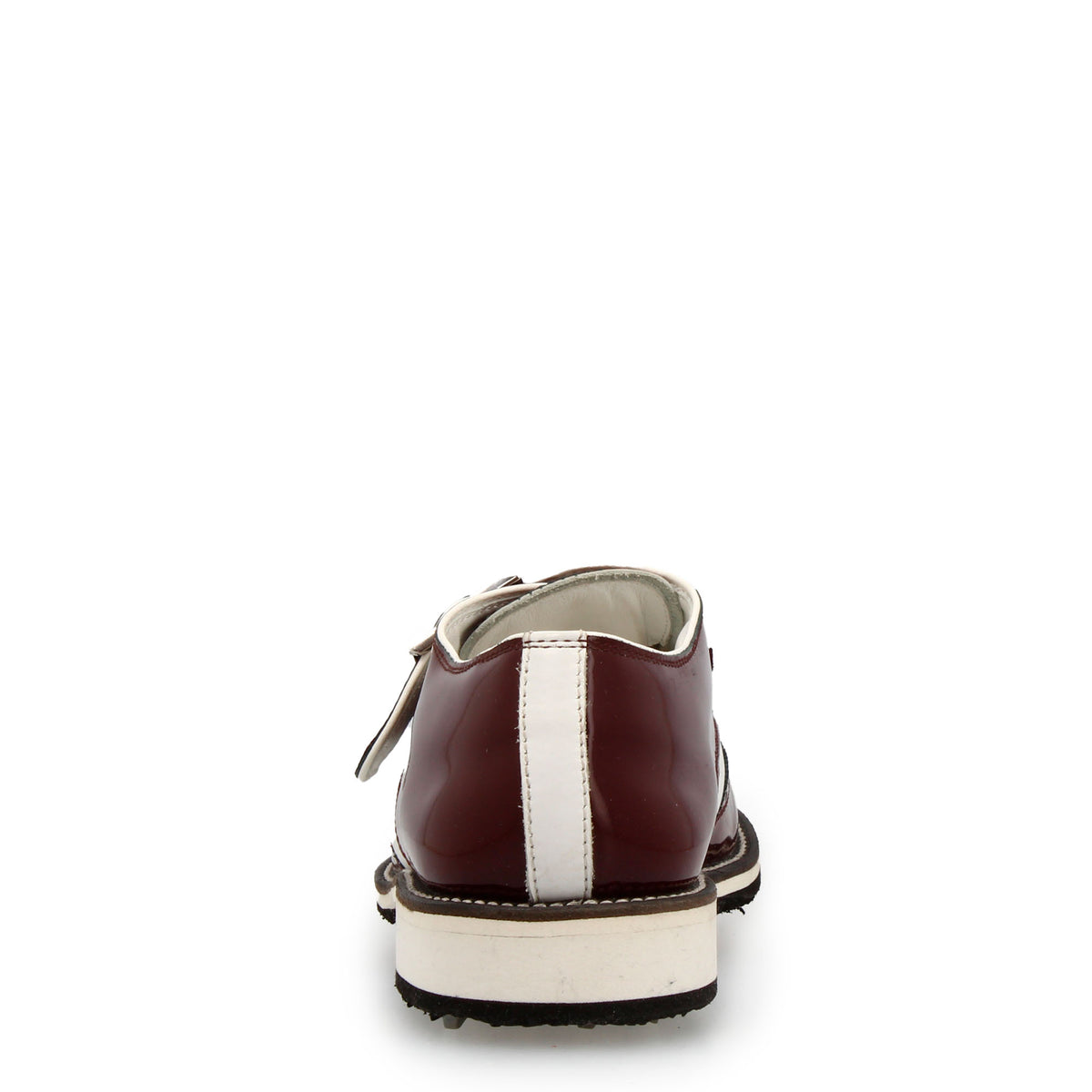 Scarpe con fibbia da golf in pelle bianca e vernice bordeaux - LeonardoShoes