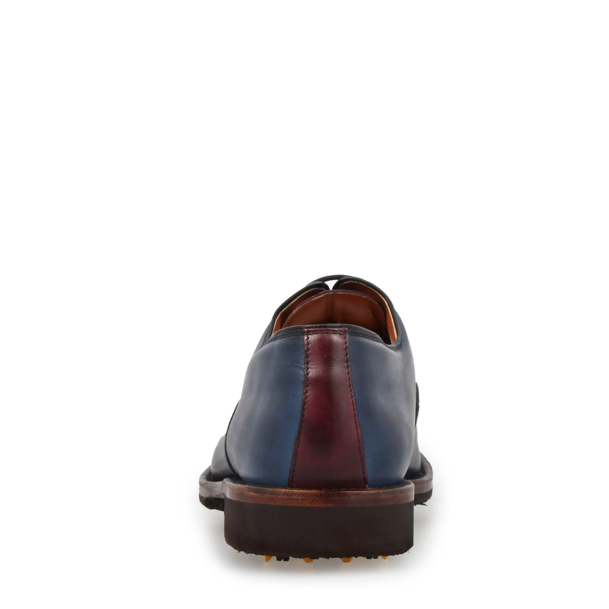 Scarpe da golf artigianali in pelle colore blu e bordeaux tinta a mano - LeonardoShoes