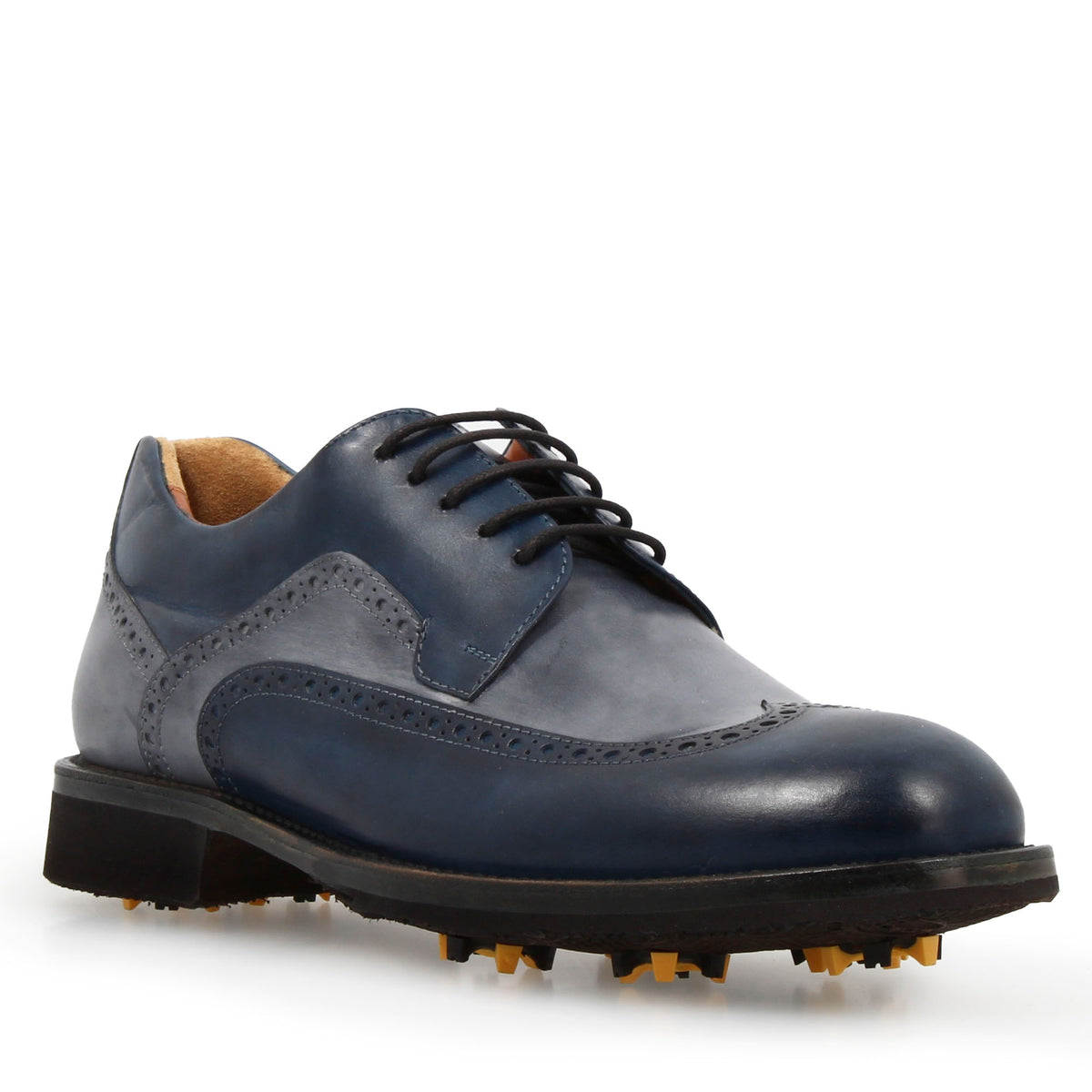 Scarpe da golf artigianali in pelle colore blu jeans - LeonardoShoes