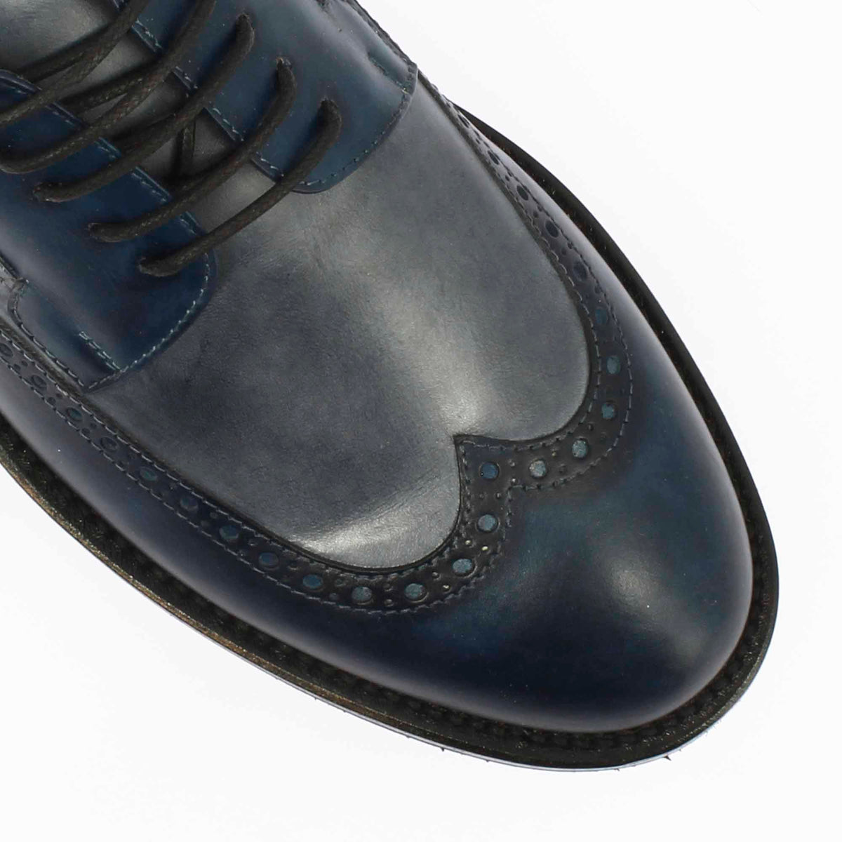 Scarpe da golf artigianali in pelle colore blu jeans - LeonardoShoes