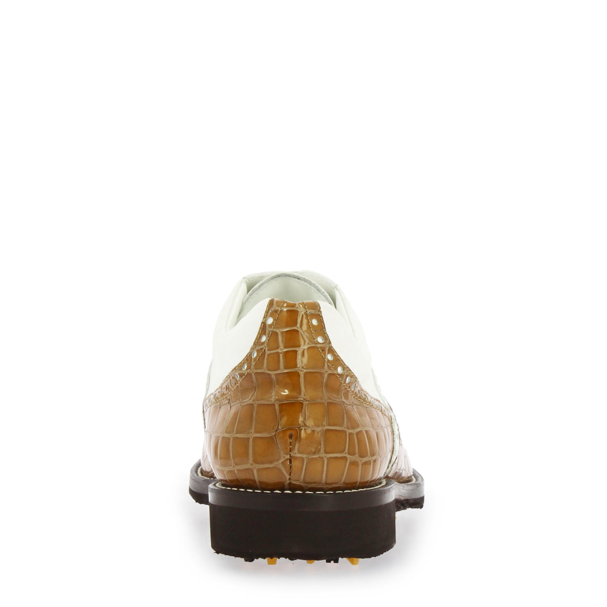 Scarpe da golf artigianali in pelle colore bianco e cocco marrone - LeonardoShoes