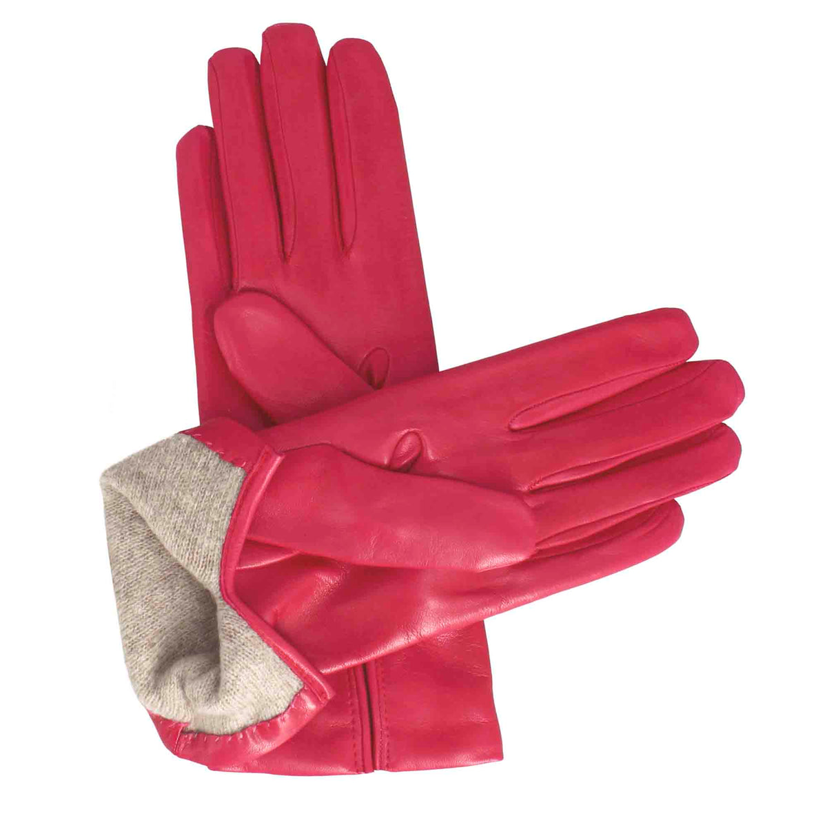 Guanto da donna in pelle color fuxia liscia con fodera in cashmere - LeonardoShoes