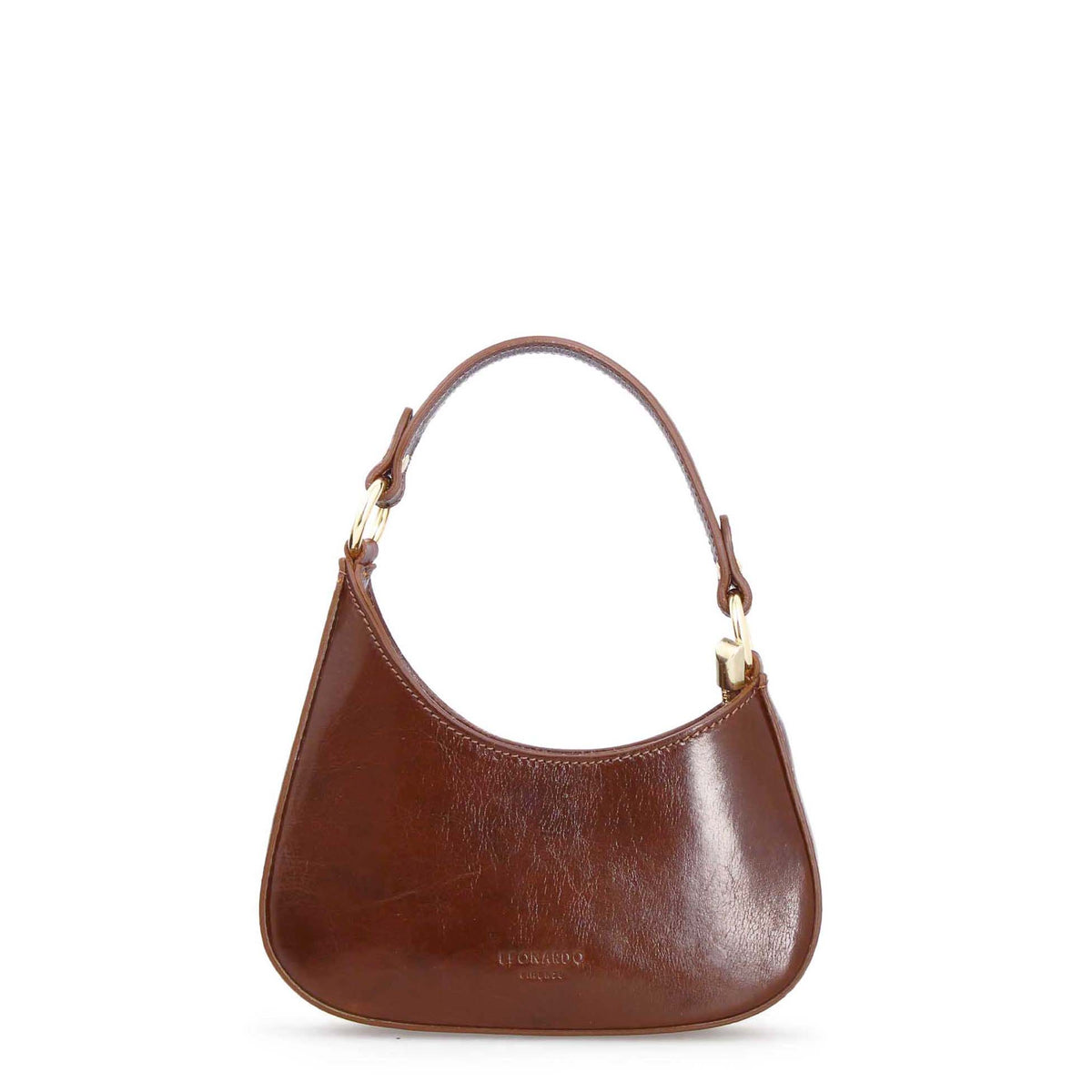 Isotta S - Mini borsa mezzaluna in pelle marrone
