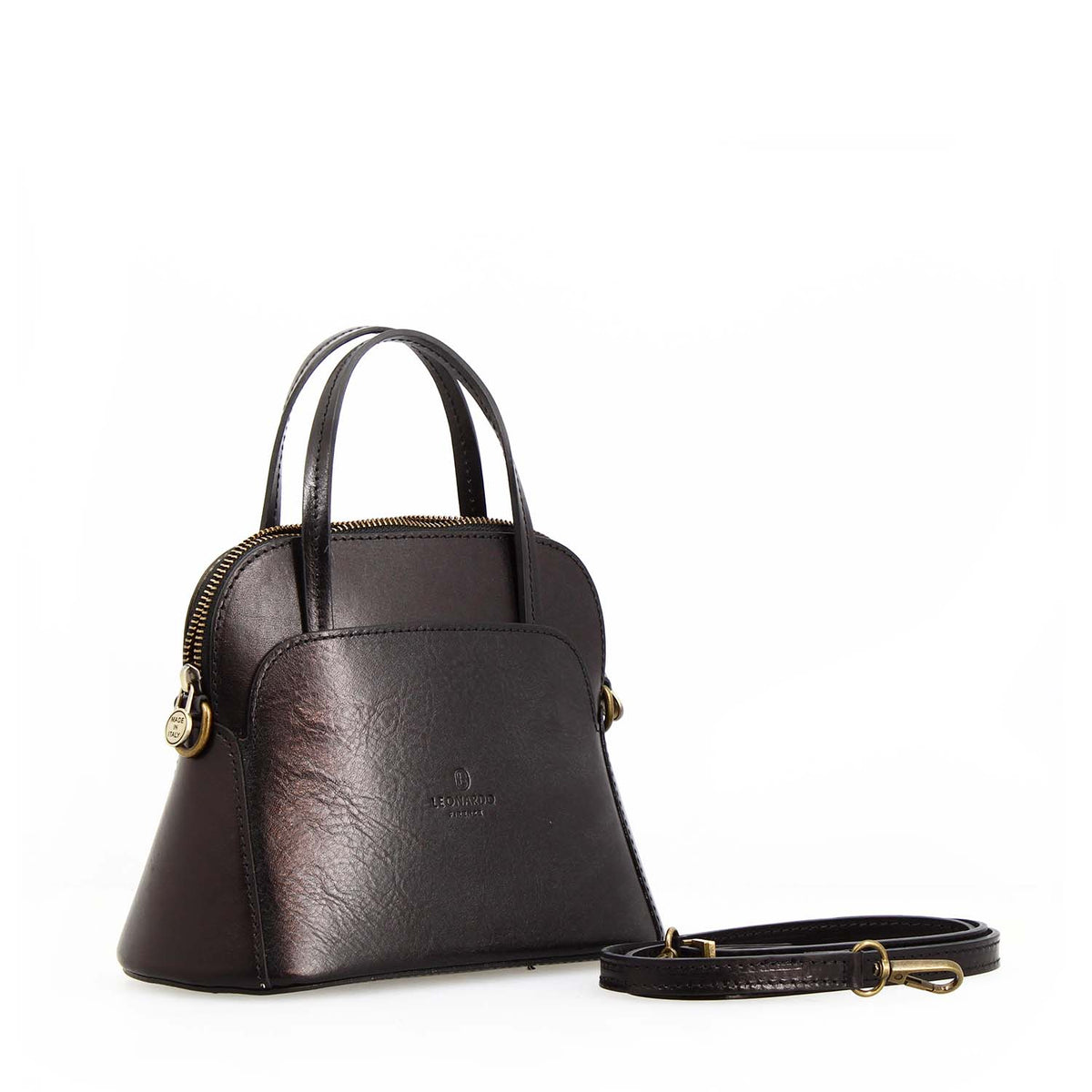 Borsa a tracolla Livia da donna in pelle nera semi lucida - LeonardoShoes