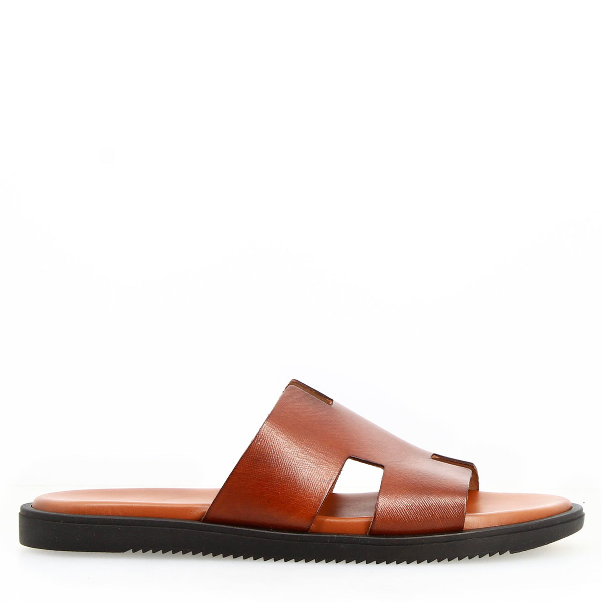Sandali uomo a H in pelle stampata colore marrone fatti a mano - LeonardoShoes