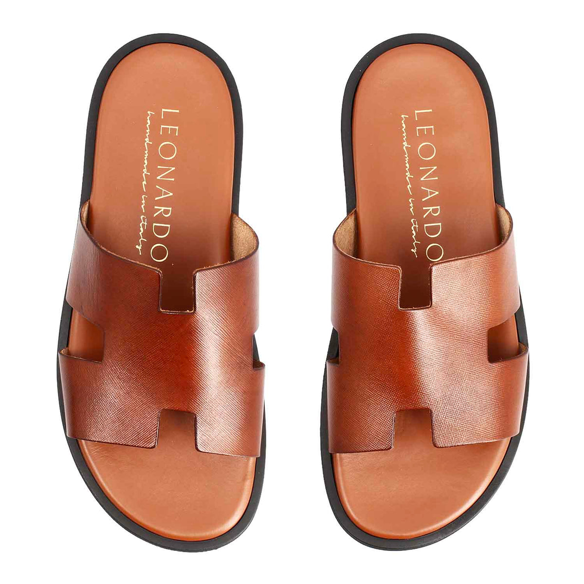 Sandali uomo a H in pelle stampata colore marrone fatti a mano - LeonardoShoes