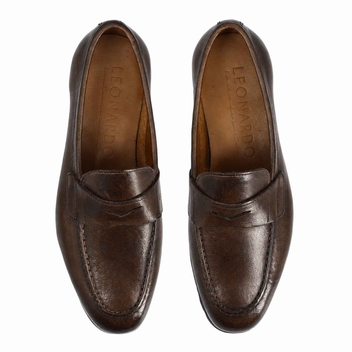 Mocassino Navona da uomo in pelle pregiata marrone scuro - LeonardoShoes