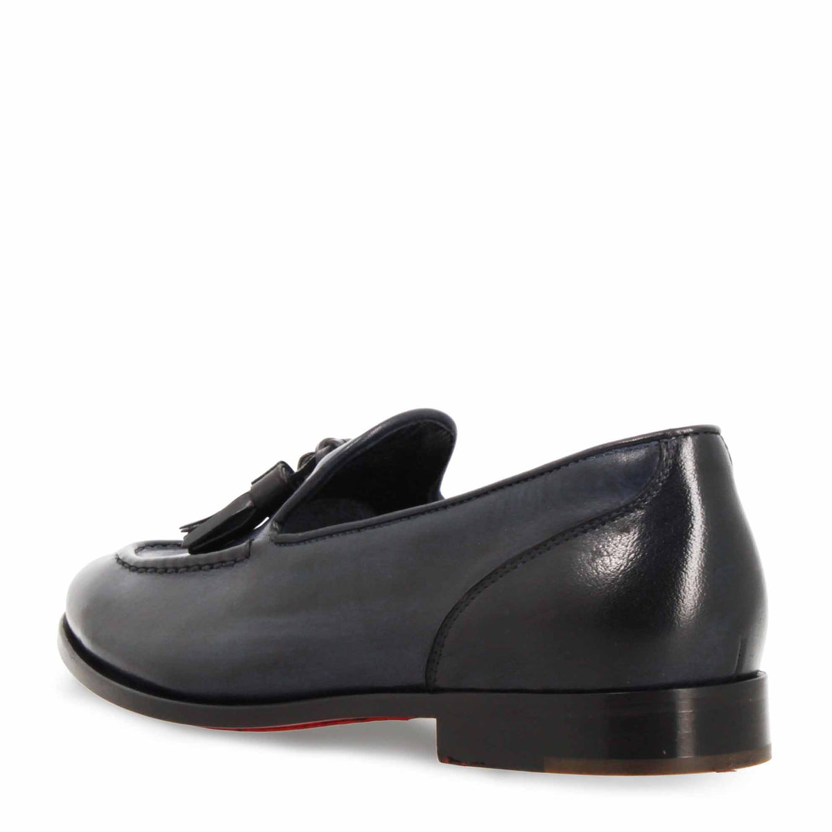 Mocassini da donna artigianali in pelle blu con nappine - LeonardoShoes