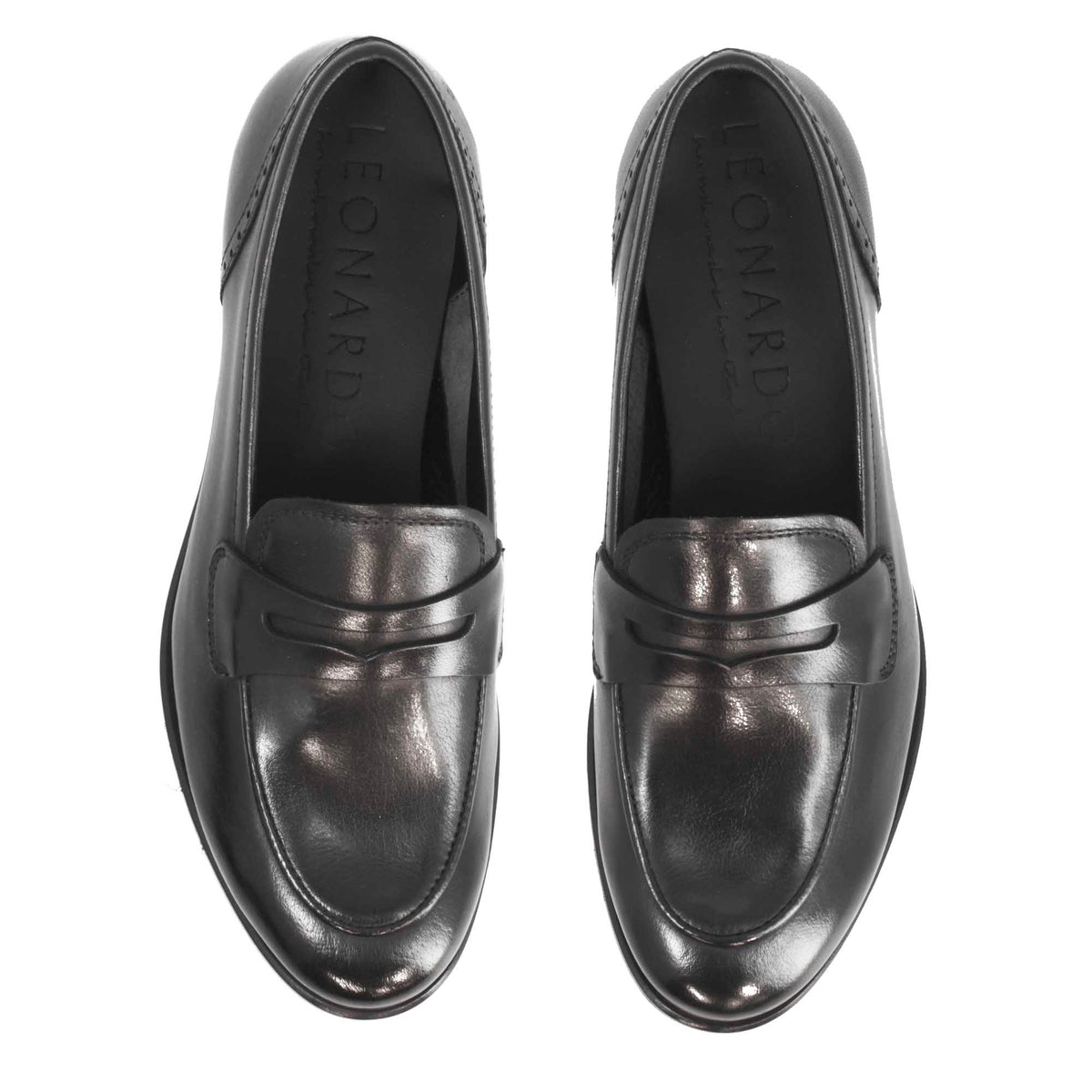 Mocassini da donna artigianali in pelle colore nero - LeonardoShoes