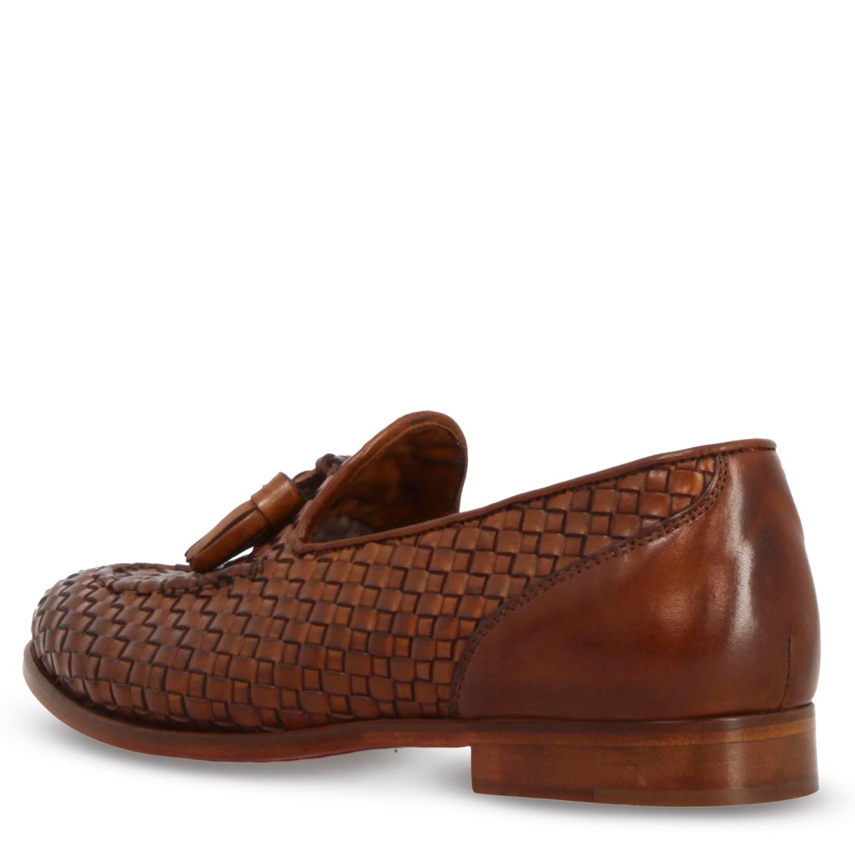 Mocassini artigianali da donna in pelle intrecciata marrone con nappine - LeonardoShoes