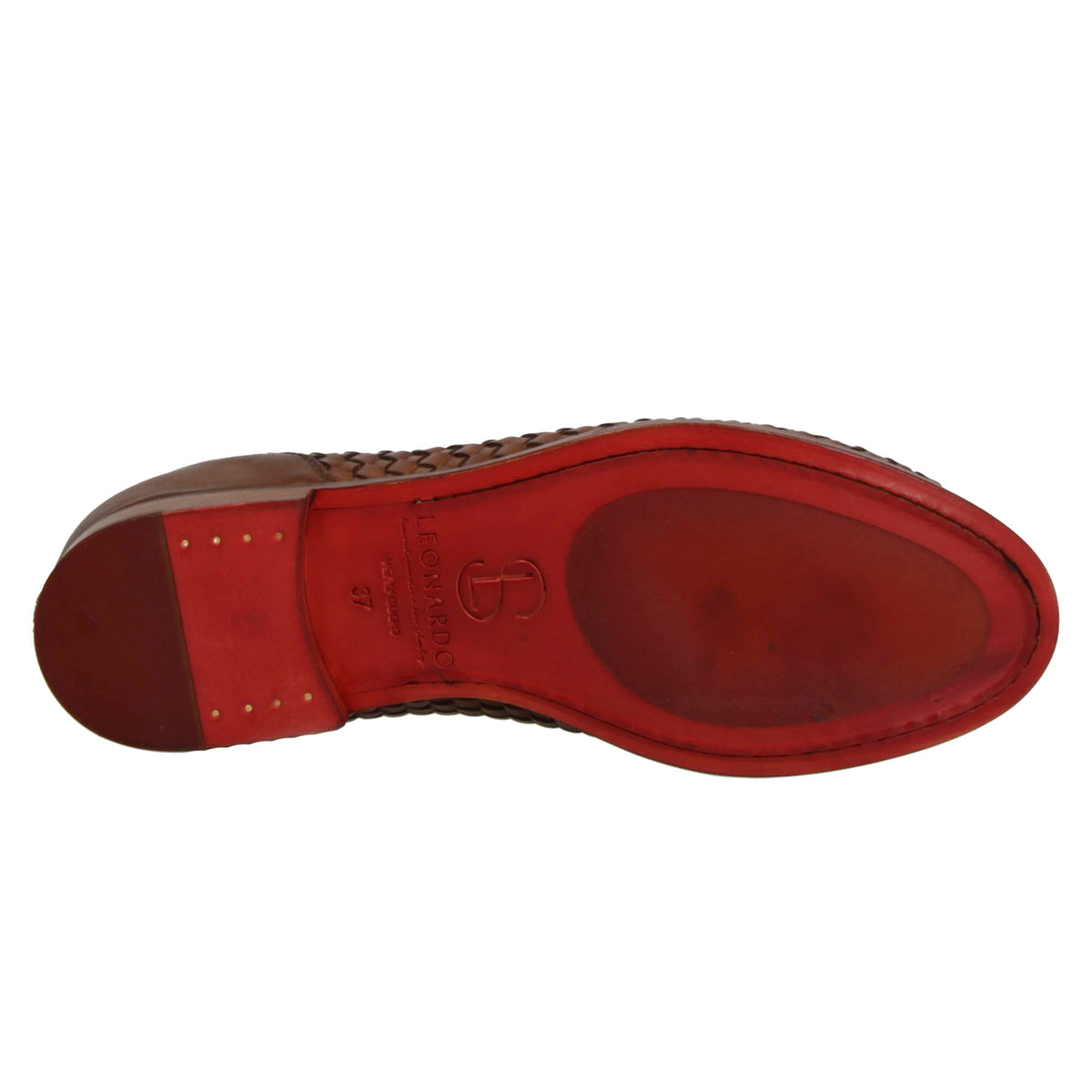 Mocassini artigianali da donna in pelle intrecciata marrone con nappine - LeonardoShoes