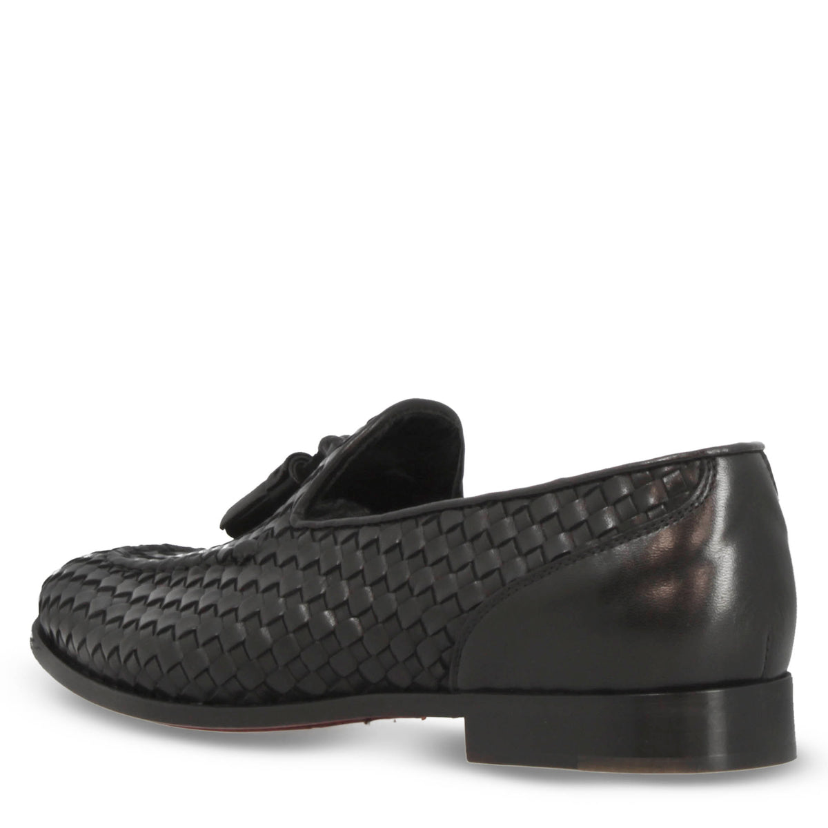 Mocassini da donna artigianali in pelle intrecciata nero con nappine - LeonardoShoes
