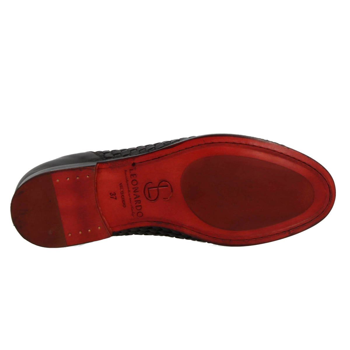 Mocassini da donna artigianali in pelle intrecciata nero con nappine - LeonardoShoes