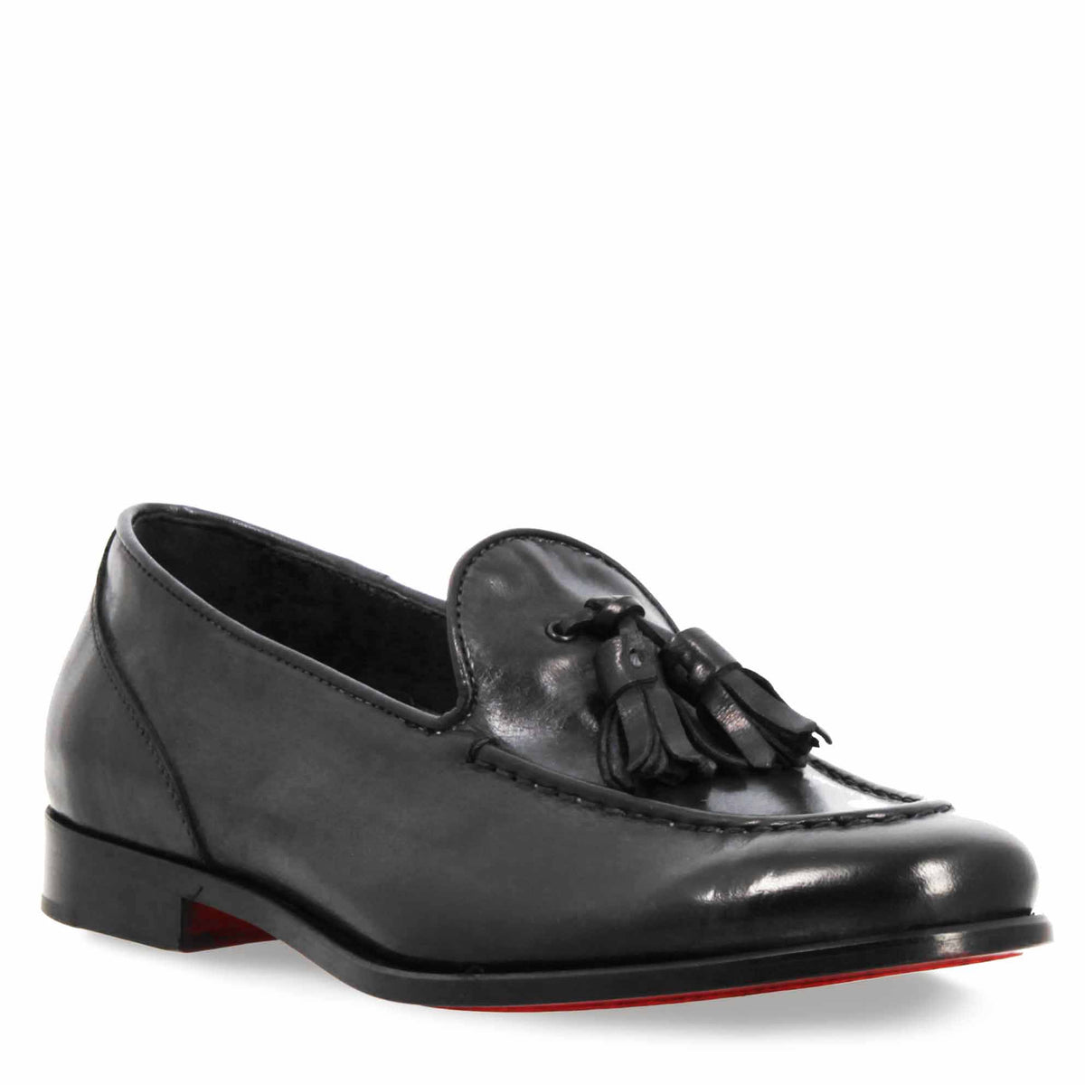 Mocassini da donna artigianali in pelle nera con nappine - LeonardoShoes